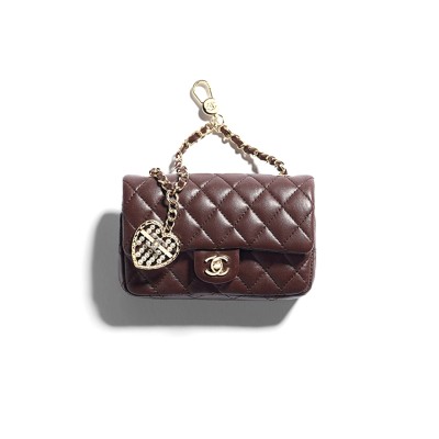 CHANEL CLASSIC MINI BAG WITH HOOK LAMBSKIN & GOLD-TONE METAL DARK BROWN AP4760 (12.5*8*5cm)